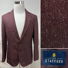 Stafford Men’s 40S Flecked Burgundy Slim Fit Travel Blazer Jacket  Sport Coat