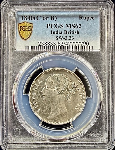 1840 British East India Company 1 Rupee PCGS MS62 SW-3.33 Small Diamonds Variety
