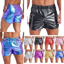 US Men Shiny Metallic Shorts with Pockets Hip Hop Street Bottoms Jazz Costumes