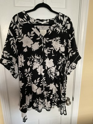 Melissa McCarthy Seven7 Womens Top Black Flowered Blouse Plus Size 3X