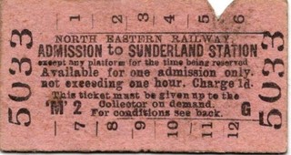 North Eastern Railway PLATFORM Ticket SUNDERLAND 5033