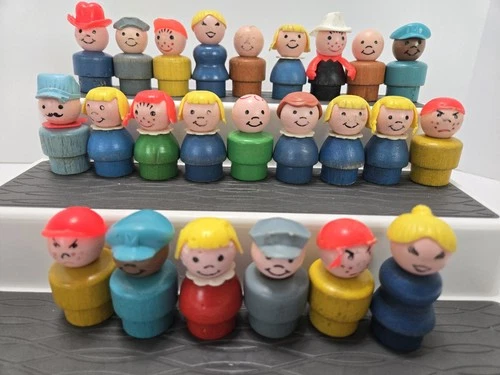 New ListingVintage Wood Plastic Little People Lot Of 24