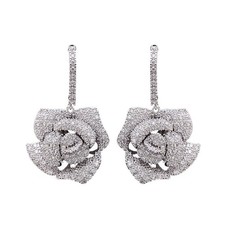 Huggie CZ Flower Dangle Stud Earrings for Women Girls with Charms Fashion Lux...