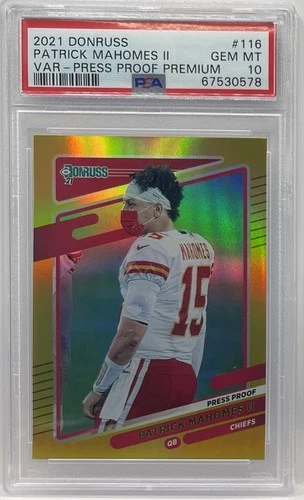 2021 Donruss Patrick Mahomes 116 Photo Variation Press Proof Premium Gold PSA 10