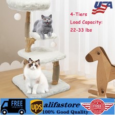 4 Tiers Pet Activity Tree Wood Cat Climbing Frame Cats Climbing Frame 22-33 LBS