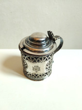 ANCIEN MOUTARDIER EN MÉTAL ARGENTÉ ANGLAIS 18EME SIÈCLE BLASON ARMOIRIES