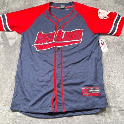South Alabama Jaguars Colosseum Baseball Jersey Men Medium Navy Button Front NWT