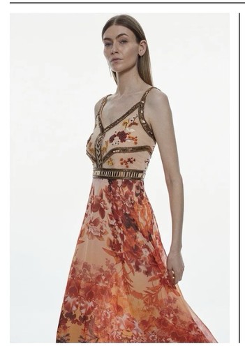 Karen Millen Womens Size Uk 12 Beaded & Embroidery Woven Midi Dress RRP £259 #T3 - Picture 2 of 13