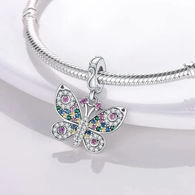 Pandora Charms Bracelet With Crystal Love Authentic 925 Silver Charm Butterfly