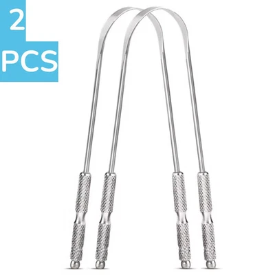 GREENMINGLE 2 x Stainless Steel Tongue Tounge Cleaner Scraper Dental Care Hygiene Oral Mouth