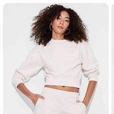 Wild Fable Women's Cropped Sweatshirt Off-White Size XXS