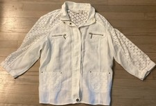 Chico s Linen Eyelet Jacket Women s SZ 2 Full Zip Long Sleeves SummerWhite New