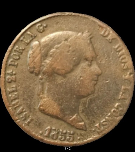 SPAIN 25 Centimos de Real 1855 - Copper - Isabella II - Picture 2 of 3