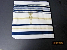 JEWISH PRAYER SHAWL TILLIT BLUE GOLD METALLIC, UNOPENED PACKAGE