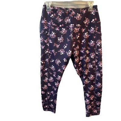 V A Core Leggings Women Sz L Pull On Floral Print Purple/Pink Athletic Workout 
