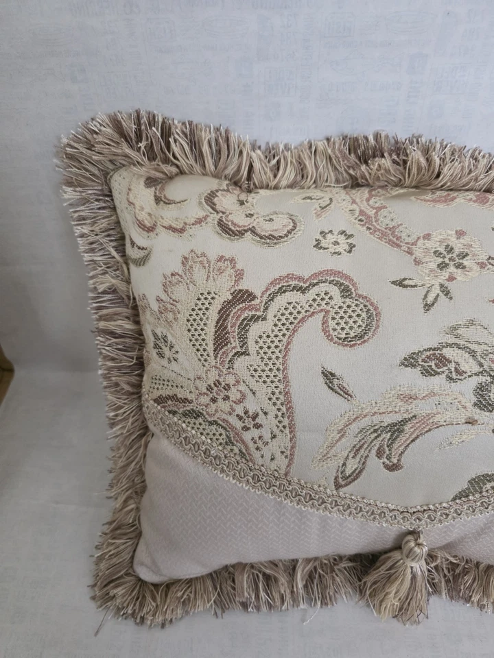 Belk Decorative Pillow 12"x16" Home Accents Floral Pink Fringe Trim With Tassel - Image 2 of 4