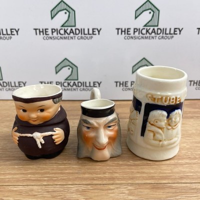 Vintage Miniature Ceramic Set West Germany Monk Czech Face Pitcher Stein