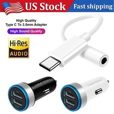 Fast 20W USB Car Charger Adapter USB-C to 3.5mm Aux Jack Adapter Earphone Cable