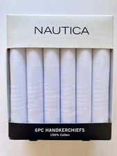 NAUTICA 6-Pc White Handerchiefs 100 Cotton - New and Unopened