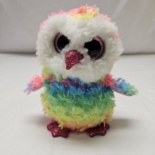 TY Beanie Boo 2019 6in Owen The Owl Rainbow Tye Dye Stuffed Plush Toy