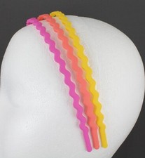 Pink Coral Yellow 3 headband set plastic thin skinny squiggle narrow grip teeth