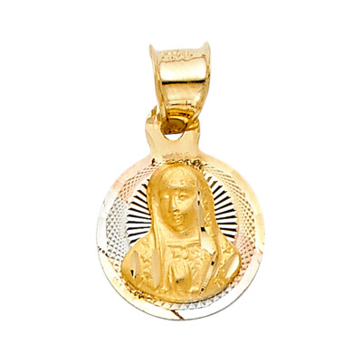 14K dreifarbiger religiöser Guadalupe Stempel Anhänger für Halskette oder Kette