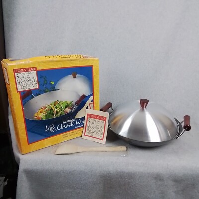 Wok Set 4 PC Non-Stick Pro-Weight Recipe Book Bamboo Spatula New In Box