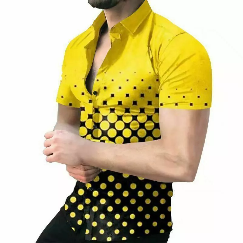 Mens yellow button shop down shirt short sleeve