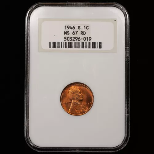 1946-S Lincoln Wheat Cent 1c - NGC GRADED MS67RD - "Old Fatty" NGC Holder