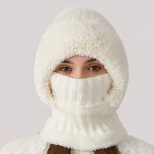 Winter Knit Hat with Fleece Lining and Ear Flaps 3-in-1 Beanie Scarf Mask Set - Picture 5 of 25
