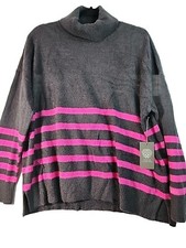 Vince Camuto Cozy Gray Pink womans stripped Sweater Size Large NWT