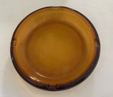 Vintage MCM Amber Ashtray Cigar Cigarette Round Glass Heavy Brown 8" Bar Mancave