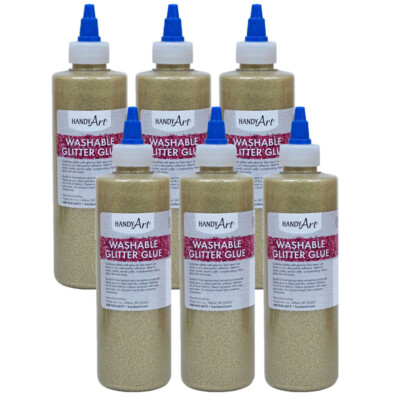 Handy Art Washable Glitter Glue, 8 oz., Gold, Pack of 6