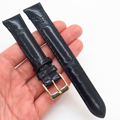18mm NAGATA Black Genuine Alligator Leather Gold Tone Watch Band