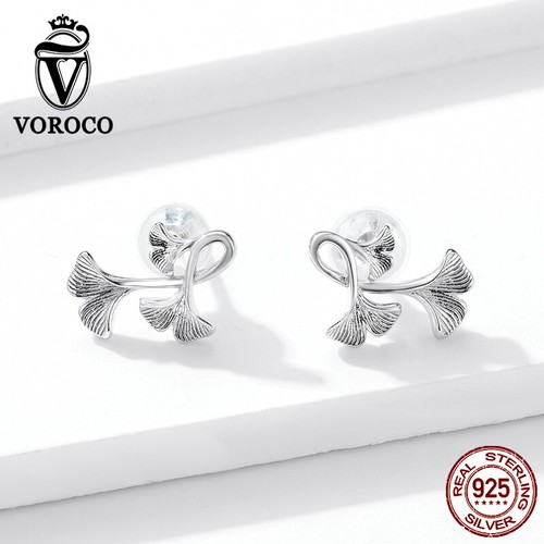 Pendientes de tachuelas de hoja de ginkgo Voroco para niña 100 % plata esterlina dibujo de alambre joyería - Imagen 11 de 11