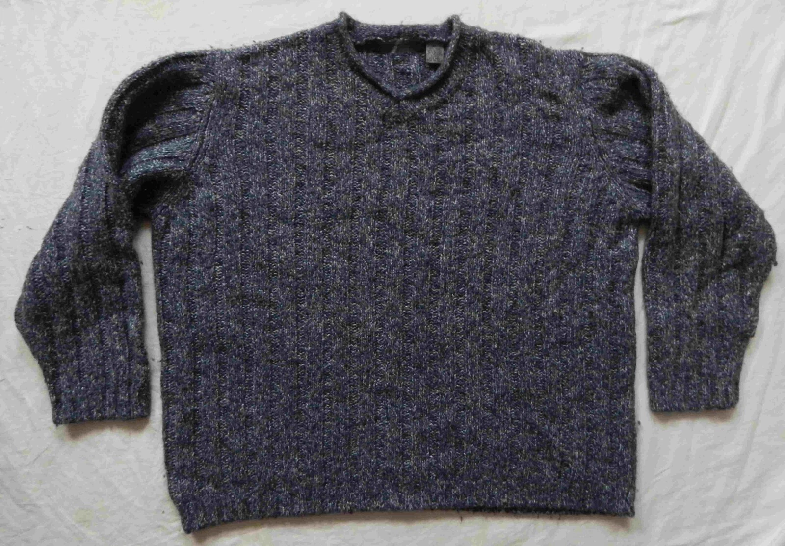 Think Wool Blue Gray Knit V-Neck Sweater - XL Mens Structure Pullover