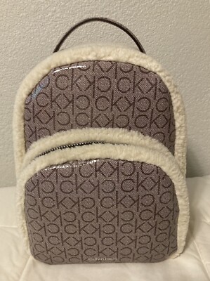 CALVIN KLEIN Estelle sherpa and patent leather backpack