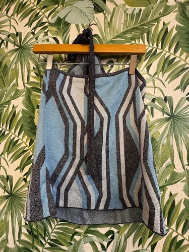 Karen Millen blue, black and silver glitter halter neck top size L - Picture 5 of 8