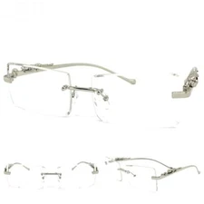 Men's Classy Elegant Sophisticated Clear Lens EYE GLASSES Rimless Silver Frame