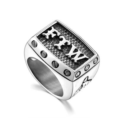 Edelstahl Ring FTW Mittelfinger Finger Geste Silber Schwarz Punk Biker
