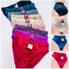 Lot 6 Women Coco High Cut Full Coverage Satin Shiny Bikini Panties Underwear M