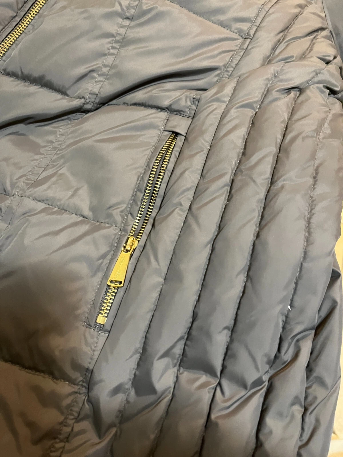 NUOVO cappotto piumino donna Michael Kors 3 4 puffer con pelliccia sintetica e cappuccio taglia 1X con etichette