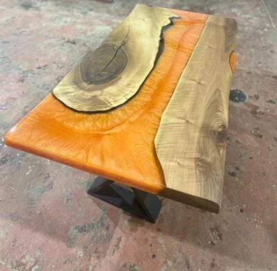 Custom Order Orange Epoxy Resin Walnut Counter Table Handmade Living Room Decor