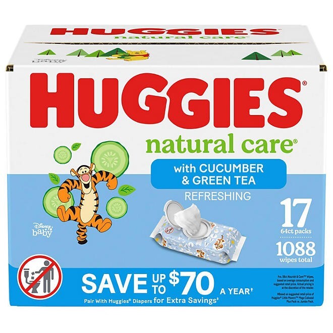 Huggies Natural Care Baby Wipes, Refreshing Clean (17 flip