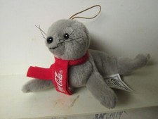 Promotional Coca Cola Seal w/ Santa Hat Scarf Plush Christmas Ornament