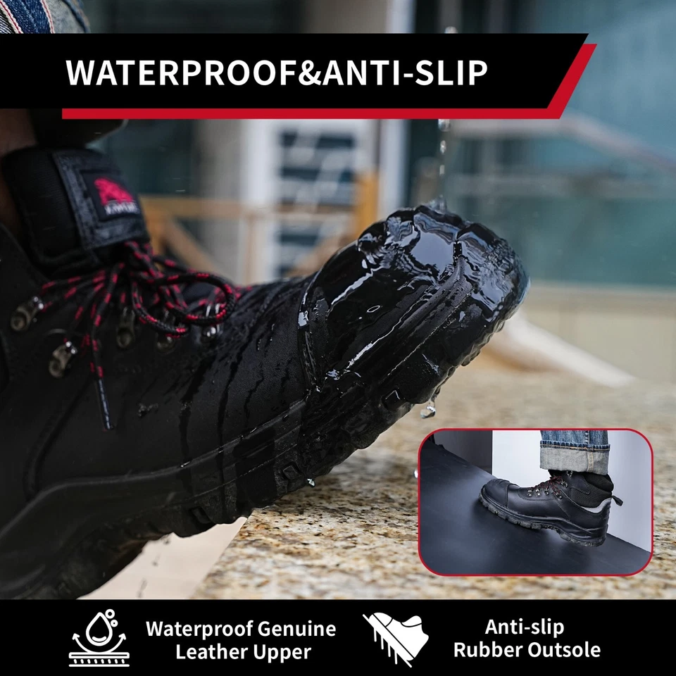 Work Boots for Men, Steel Toe Waterproof Safety Boots Comfortable Non-Slip - Image 4 of 4