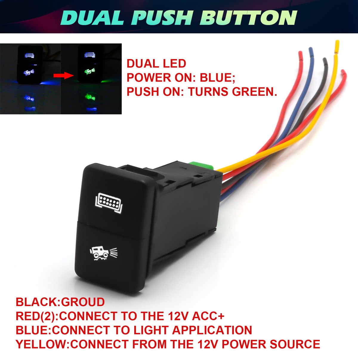 39mm Dual Push On Off Switch Button LED Lightbar Fog Light For Toyota 39mm Dual Push On Off Switch Button LED Lightbar Fog Light For Toyota