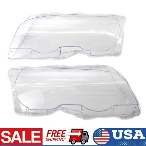 Front Headlight Lens Cover Set for BMW E46 2DR 1999-2003 / 2001-2006 M3 Clear