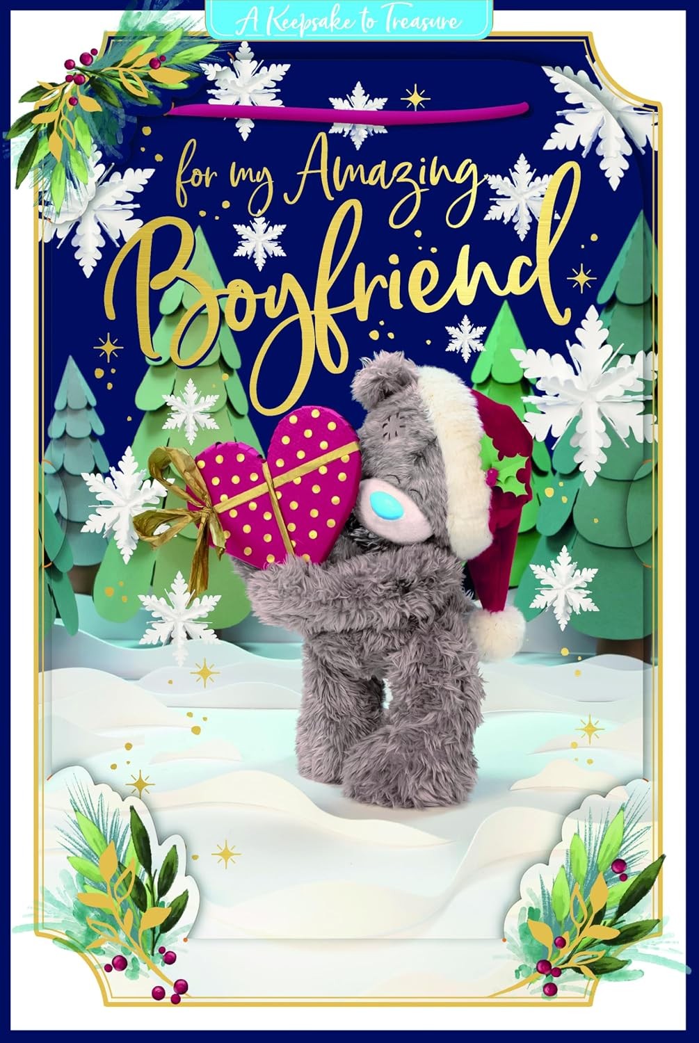 Me To You Tatty Teddy 3D Christmas Keepsake Card For An Amazing Boyfriend, Tatty Teddy Bear Holding Red Heart 6 X 9 Inches - Official Collection - Image 2