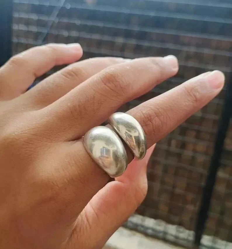 Chunky Large Dome Ring Thick Wide Band Ring 925 Sterling Silver Ring Statement - Image 3 of 4